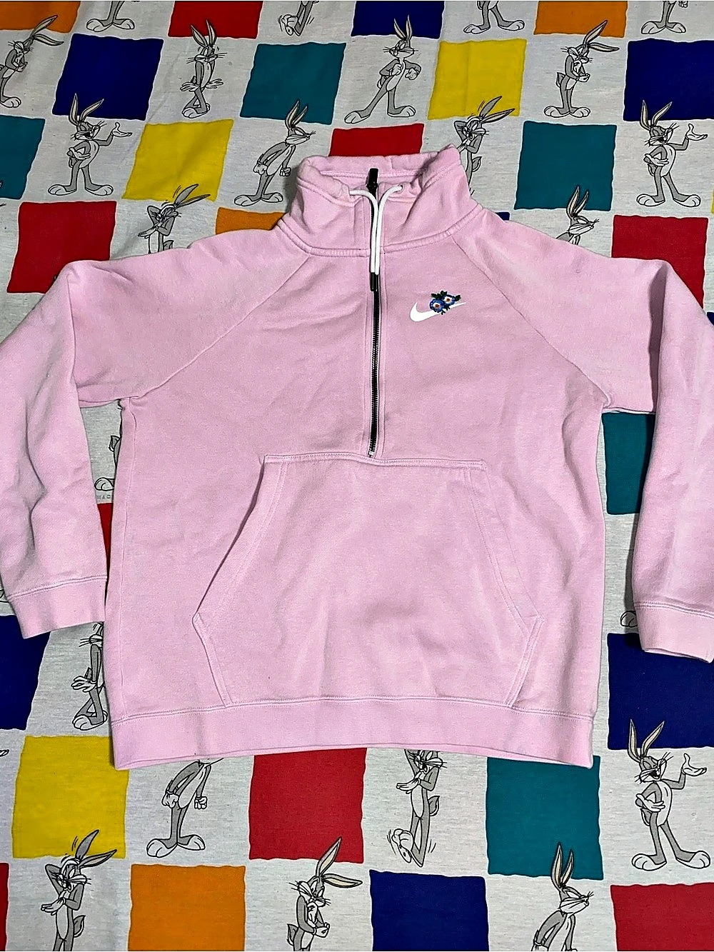 Nike Floral Swoosh Half Zip Sweatshirt Pink Medium
